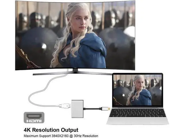 Alt view image 3 of 6 - USB C to HDMI VGA Adapter, USB 3.1 Type C (USB-C) to VGA Adapter with Aluminium Case for2017 / 2016 MacBook, 2017 iMac, Chromebook, Dell, HP and More