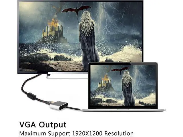 Alt view image 4 of 6 - USB C to HDMI VGA Adapter, USB 3.1 Type C (USB-C) to VGA Adapter with Aluminium Case for2017 / 2016 MacBook, 2017 iMac, Chromebook, Dell, HP and More
