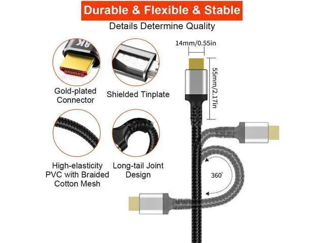 Alt view image 4 of 7 - 8K HDMI 2.1 Cable 3.3FT, (Certified) Ultra HD 48Gbps High Speed 8K60 4K120 eARC RTX 3090 HDR10 4:4:4 HDCP 2.2&2.3 Dolby Compatible with Playstation 5/PS5, Xbox Series X, Roku/Fire/Sony/LG