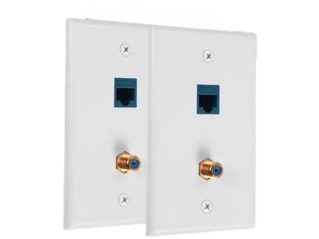 Alt view image 2 of 2 - 2 Pack Ethernet Coax Wall Plate Jack with 1 6S Port and 1 Gold Plated Coax F-Type Port RJ45 Wall Plate