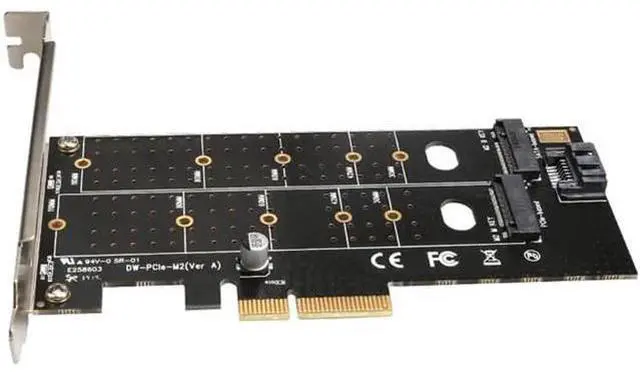 Alt view image 2 of 5 - PCIe to M.2 dual NVMe SSD NGFF Riser card PCIE X4 adapter M Key B Key dual interface Expansion card