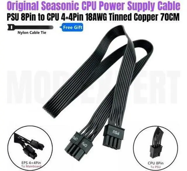 Main image of Original Seasonic CPU Power Cable EPS 4+4Pin 8Pin Flat Wire for PRIME Gold GX-1300, GX-1000, GX-850, GX-750, GX-650 Modular PSU