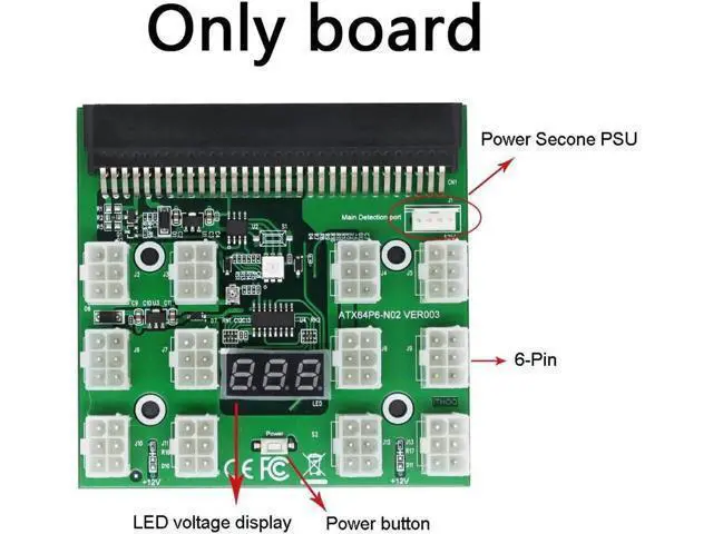 Alt view image 6 of 7 - PCI-E 12V 64Pin to 12x 6Pin Power Supply Server Adapter Breakout Board for HP 1200W 750W PSU Server GPU BTC Mining