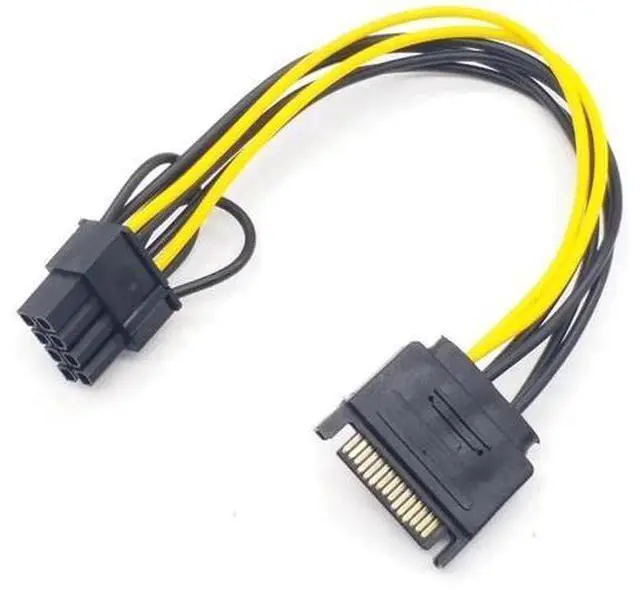 Main image of 5-pack 15-pin SATA male to 8-pin (6+2) PCI-E power cable 20 cm SATA cable 15-pin to 8-pin 18AWG graphics card cable