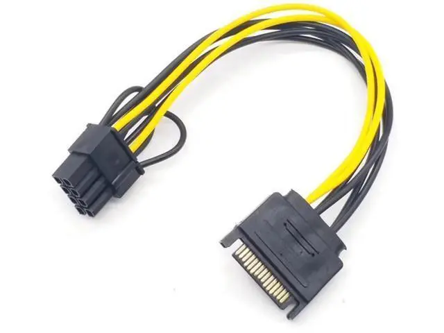 Alt view image 2 of 2 - 5-pack 15-pin SATA male to 8-pin (6+2) PCI-E power cable 20 cm SATA cable 15-pin to 8-pin 18AWG graphics card cable