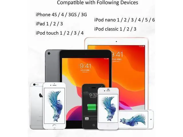 Alt view image 7 of 7 - 30-Pin Charger Cable Compatible for Old iPhone 4 4S 3GS Old iPad 1st 2nd 3rd Generation iPod Classic 1st 2nd 3rd Gen Touch 4th iPod Nano 5th 6th Gen USB Fast Charge & Sync Charging Cord 1-Pack