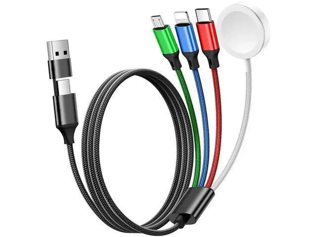 Main image of for Watch Charger 4 in 2 Multi Charging Cable Type C/Lightning/Micro USB Nylon Braided Travel Vacation Essentials Compatible with iWatch Ultra/SE/10-1 for iPhone 16-11 Galaxy Phones(5FT)
