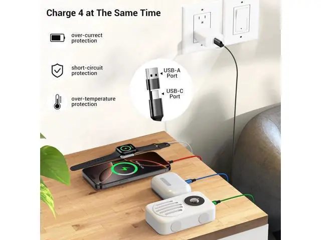 Alt view image 4 of 7 - for Watch Charger 4 in 2 Multi Charging Cable Type C/Lightning/Micro USB Nylon Braided Travel Vacation Essentials Compatible with iWatch Ultra/SE/10-1 for iPhone 16-11 Galaxy Phones(5FT)