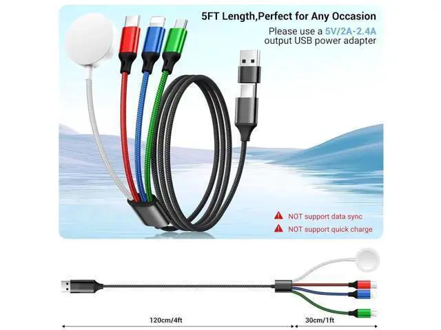 Alt view image 6 of 7 - for Watch Charger 4 in 2 Multi Charging Cable Type C/Lightning/Micro USB Nylon Braided Travel Vacation Essentials Compatible with iWatch Ultra/SE/10-1 for iPhone 16-11 Galaxy Phones(5FT)