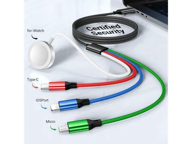 Alt view image 3 of 7 - for Watch Charger 4 in 2 Multi Charging Cable Type C/Lightning/Micro USB Nylon Braided Travel Vacation Essentials Compatible with iWatch Ultra/SE/10-1 for iPhone 16-11 Galaxy Phones(5FT)