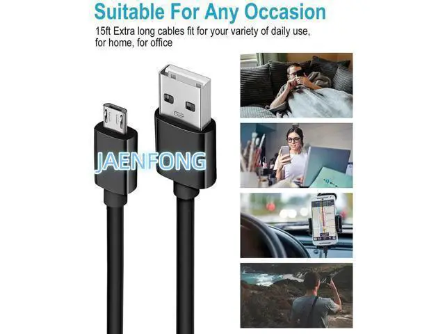 Alt view image 3 of 6 - Micro USB Cable 15Ft Extra Long Controller Charger Compatible with PS4 PlayStation 4 Charger Cord Fast Android USB Charging Cable Black