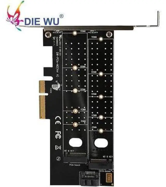 Alt view image 5 of 5 - PCIe to M.2 NVMe SSD NGFF Riser Card PCI Express to M Key B Key SATA Port Expansion Converter Adapter Expansion Card TXB044