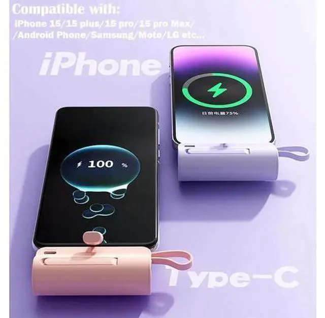 Alt view image 4 of 7 - Mini Power Bank 5500mAh Portable Power Bank Dual USB-C Ports Cell Phone Power Charger LCD LED Display Battery Compatible with iPhone 16/15 plus/15 pro/15 pro Max/Android Phone//Moto/LG etc