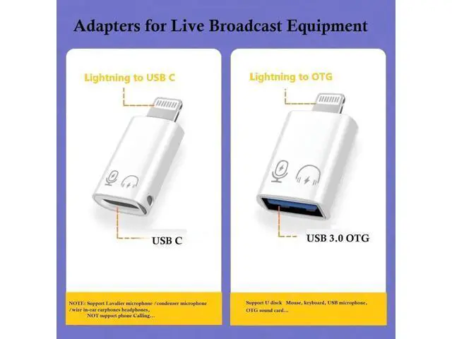 Alt view image 5 of 6 - USB C Female to Lightning Male Adapter Lightning Male to USB-A Female USB 3.0 OTG Connector for iPhone 14/13/12/11/Pro Max/iPad/iPod/AirPods Audio Microphone Support Recording Not Support Calling