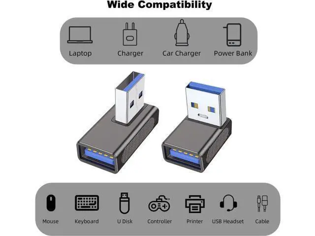 Alt view image 3 of 6 - 90 Degree USB 3.0 Adapter (4 Pack) Up Down Left and Right Angle USB-A Male to Female Extender Connector