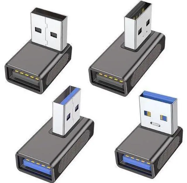 Main image of 90 Degree USB 3.0 Adapter (4 Pack) Up Down Left and Right Angle USB-A Male to Female Extender Connector