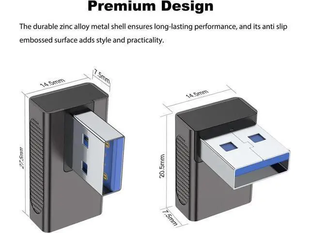 Alt view image 5 of 6 - 90 Degree USB 3.0 Adapter (4 Pack) Up Down Left and Right Angle USB-A Male to Female Extender Connector