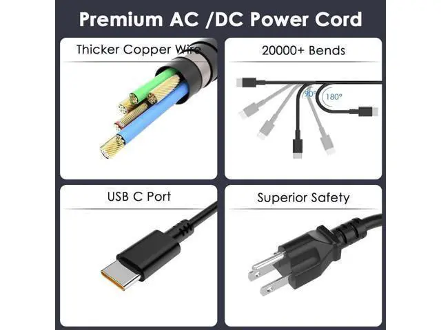 Alt view image 3 of 6 - 65W USB C Laptop Charger Compatible with Thinkpad Laptop and More USB Type C Power Adapter Cord
