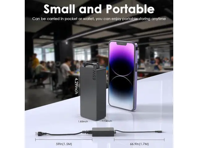 Alt view image 6 of 6 - 65W USB C Laptop Charger Compatible with Thinkpad Laptop and More USB Type C Power Adapter Cord