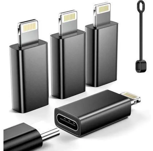 Main image of MFi Certified 27W USB C to Lightning Adapter (4 Pack) - Fast Charging Data Sync Lightning to USB Type C Cable Adapter for iPhone14/13/12 Series iPad AirPods with Anti-Lost Loop Not for Audio/OTG