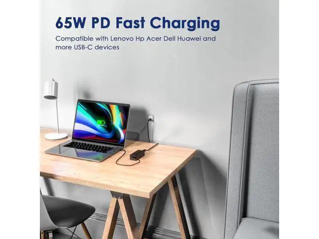 Alt view image 5 of 6 - 65W USB C Laptop Charger Compatible with Thinkpad Laptop and More USB Type C Power Adapter Cord