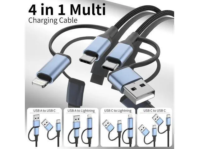 Alt view image 5 of 7 - 4 in 1 Charging Cable 2 FT Car Charger Cable for iPhone 16 15 Pro 60W Fast Charging USB C Lightning Adapter USB C to USB C 4 in 1 Multi Charger Cord for iPhone 16/15/14/13/12 Series iPad Pixel