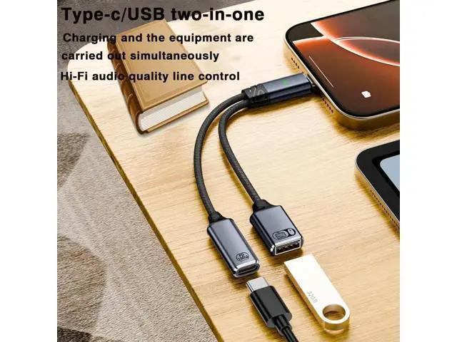 Alt view image 2 of 6 - USB C to USB OTG Cable and Charger Adapter 2-in-1 Type C Splitterr with PD 60W Charging Port and USB 2.0 Female Port Suitable for iPhone 16/15 Series iPad MacBook Galaxy (Gray)