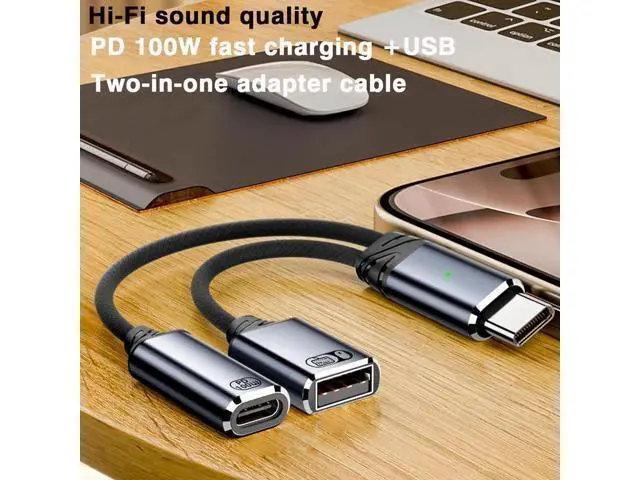 Alt view image 5 of 6 - USB C to USB OTG Cable and Charger Adapter 2-in-1 Type C Splitterr with PD 60W Charging Port and USB 2.0 Female Port Suitable for iPhone 16/15 Series iPad MacBook Galaxy (Gray)