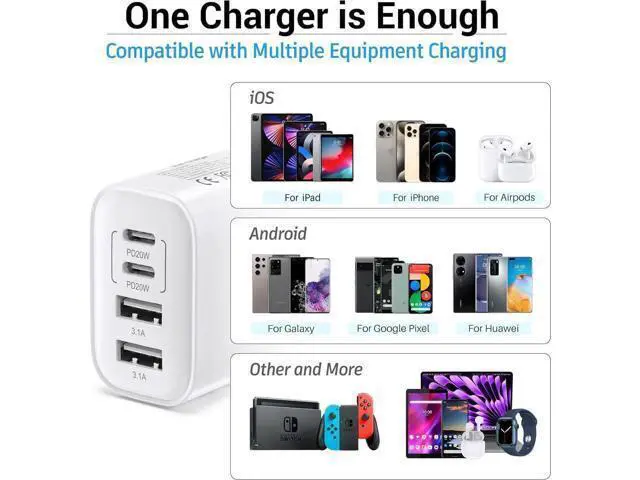 Alt view image 2 of 7 - USB C Block 40W 4 Ports Wall Plug Fast Charging Block PD+QC Multiport Power Adapter USB C Charger Type C for iPhone 16 15 14 13 12 11 Pro Max X Xr Xs 8 7 Watch Galaxy Phones (White 1Pack)