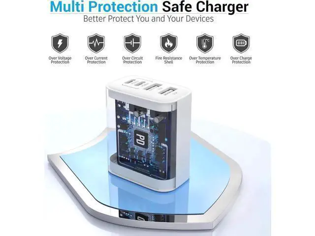 Alt view image 5 of 7 - USB C Block 40W 4 Ports Wall Plug Fast Charging Block PD+QC Multiport Power Adapter USB C Charger Type C for iPhone 16 15 14 13 12 11 Pro Max X Xr Xs 8 7 Watch Galaxy Phones (White 1Pack)