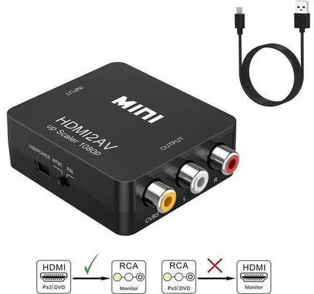 Main image of HDMI to AV, 1080P HDMI to RCA Composite AV Video Audio Converter Support NTSC/PAL for Xbox One,Blu-ray,DVD,PS4,Roku,Chromecast,Laptop,Amazon Fire TV Stick,Apple TV (Black)