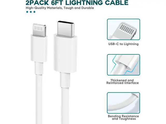 Alt view image 5 of 7 - Fast Charger iPhone,iPhone Charger Fast Charging 2Pack USB C Wall Charger Block Fast i Phone Chargers 6FT Type-C USB C to Lightning Cable Cord for iPhone14/14Plus/13/12/11 Pro Max,Mini,8,iPad/AirPods