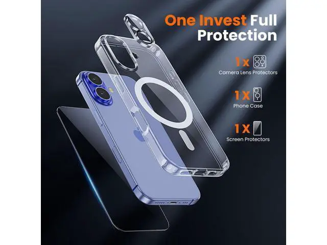 Alt view image 3 of 7 - 3 in 1 for iPhone 16 Case Clear with MagSafe Not Yellowing Screen Protector*1 Camera Lens Protector*1 Military-Grade Protection for iPhone 16 Phone Case 6.1 inch Clear