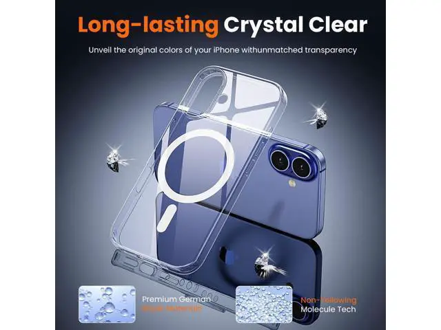 Alt view image 6 of 7 - 3 in 1 for iPhone 16 Case Clear with MagSafe Not Yellowing Screen Protector*1 Camera Lens Protector*1 Military-Grade Protection for iPhone 16 Phone Case 6.1 inch Clear
