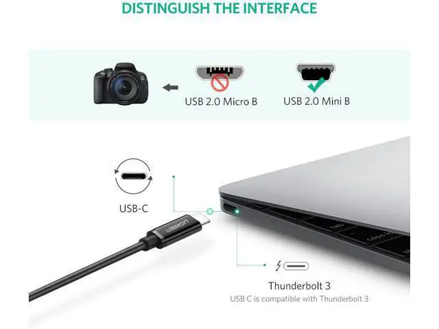 Alt view image 4 of 7 - Mini USB to USB C Cable USB Type C to Mini USB Cable for Digital Camera MP3 Player and More Mini B USB Devices Black 3ft