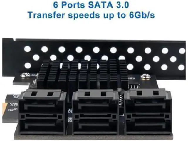 Alt view image 5 of 7 - 6 Port PCIe SATA 3.0 Expansion Card, 6Gbps PCIe SATA Controller with 6 SATA Cables + SATA Power Splitter Cable, Low Profile Bracket, Support Boot as System Disk