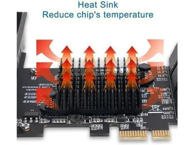 Alt view image 4 of 7 - 6 Port PCIe SATA 3.0 Expansion Card, 6Gbps PCIe SATA Controller with 6 SATA Cables + SATA Power Splitter Cable, Low Profile Bracket, Support Boot as System Disk