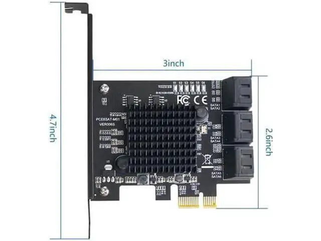 Alt view image 3 of 7 - 6 Port PCIe SATA 3.0 Expansion Card, 6Gbps PCIe SATA Controller with 6 SATA Cables + SATA Power Splitter Cable, Low Profile Bracket, Support Boot as System Disk