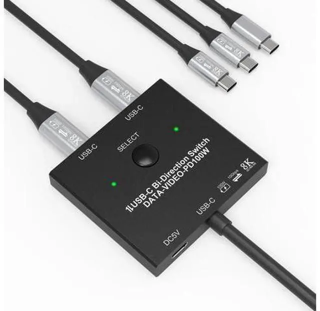 Main image of Bi-Directional 8K USB C Switch, 2 Port USB-C KVM Switch Splitter 8K@60Hz 4K@120Hz, Support 100W Charging 10Gbps Data Video Transfer with 2 USB-C Cables for 2 Computers