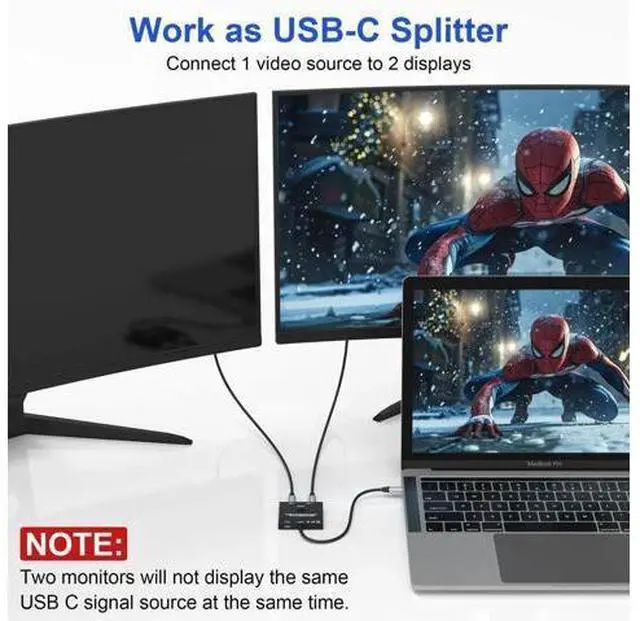 Alt view image 2 of 7 - Bi-Directional 8K USB C Switch, 2 Port USB-C KVM Switch Splitter 8K@60Hz 4K@120Hz, Support 100W Charging 10Gbps Data Video Transfer with 2 USB-C Cables for 2 Computers