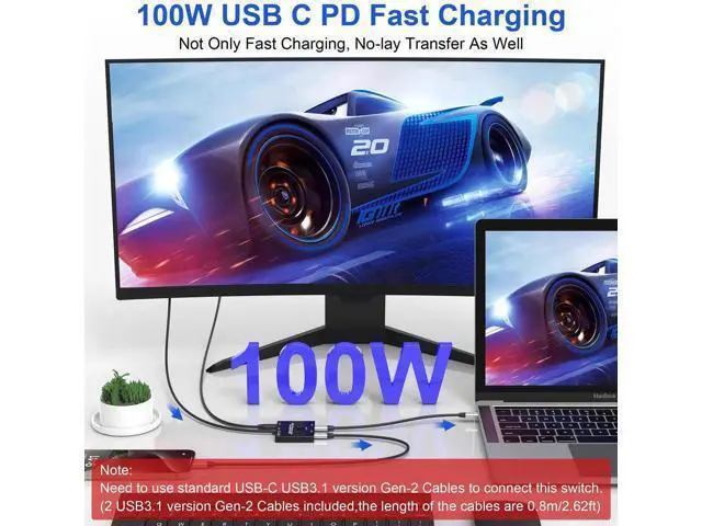 Alt view image 7 of 7 - Bi-Directional 8K USB C Switch, 2 Port USB-C KVM Switch Splitter 8K@60Hz 4K@120Hz, Support 100W Charging 10Gbps Data Video Transfer with 2 USB-C Cables for 2 Computers