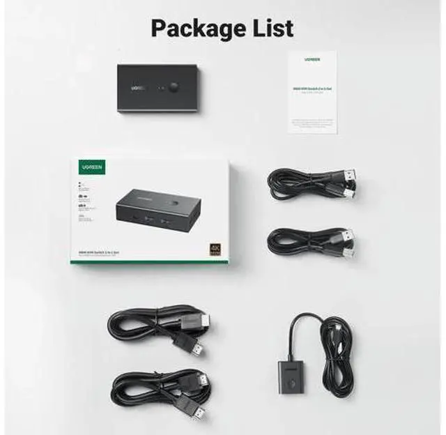 Alt view image 4 of 7 - UGREEN HDMI KVM Switch 2 Computers 1 Monitor, 4K@60Hz HDMI 2.0 KVM Switch with 4 USB 3.0 Ports, Share Keyboard Mouse Printer, Includes 2 HDMI Cables, 2 USB Cables & Desktop Controller