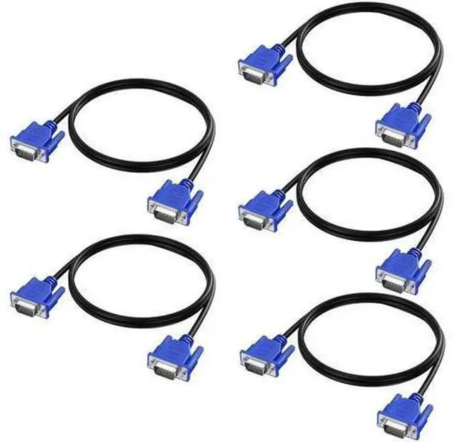 Main image of 5-Pack 3FT VGA to VGA Cable, 15Pin Male to Male 1080P Full HD Monitor Cord Compatible with Computer Laptop Monitor Projector