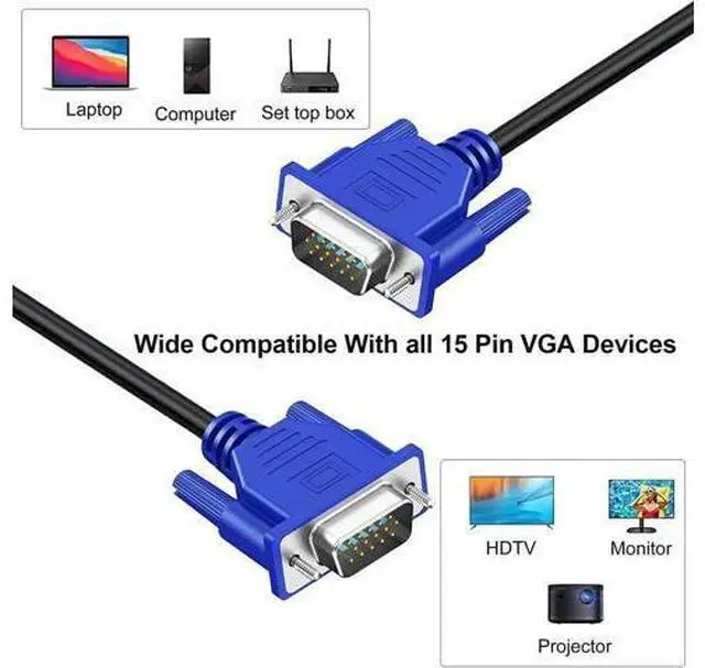Alt view image 5 of 7 - 5-Pack 3FT VGA to VGA Cable, 15Pin Male to Male 1080P Full HD Monitor Cord Compatible with Computer Laptop Monitor Projector