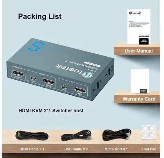 Alt view image 5 of 6 - 2 Port USB 2.0 HDMI KVM Switch, 4K@60Hz UHD KVM Switch Box for 2 Computers Share One Monitor Keyboard Mouse Printer, Built-in 4 USB 2.0 Hub, Button Switch with 2 USB Cables & 1 HDMI Cable