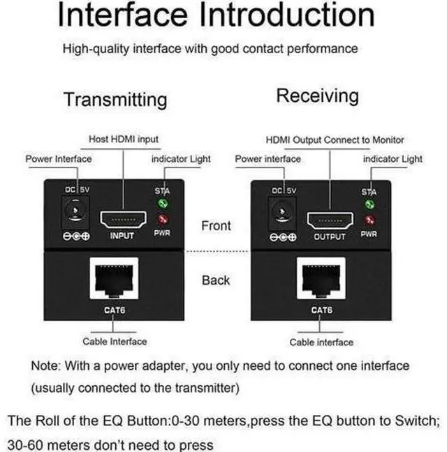 Alt view image 5 of 7 - HDMI Extender 196ft/60m Over LAN, HDMI to RJ45 Adapter Over Single CAT5e/CAT6A/CAT7, Uncompressed 1080P@60Hz 1-to-1 Network Extension