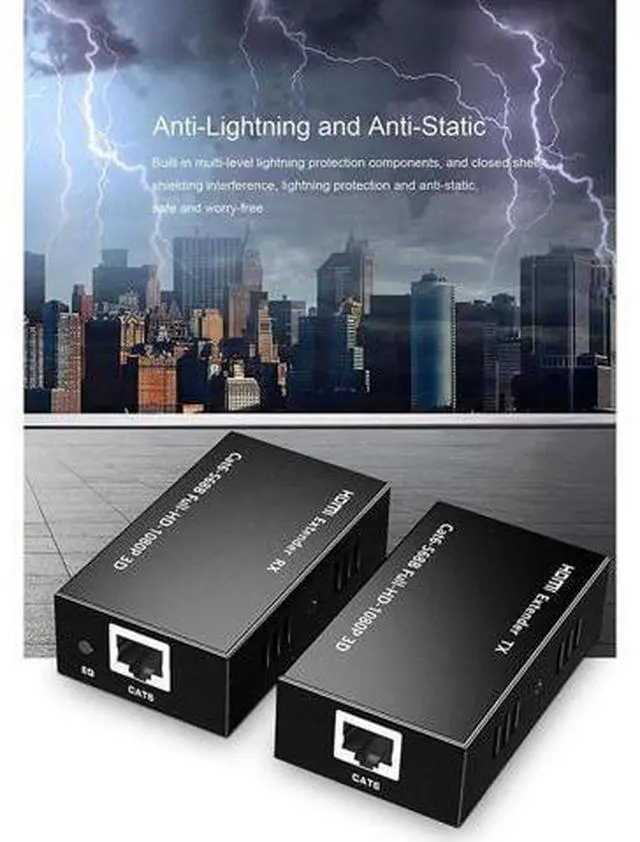 Alt view image 7 of 7 - HDMI Extender 196ft/60m Over LAN, HDMI to RJ45 Adapter Over Single CAT5e/CAT6A/CAT7, Uncompressed 1080P@60Hz 1-to-1 Network Extension