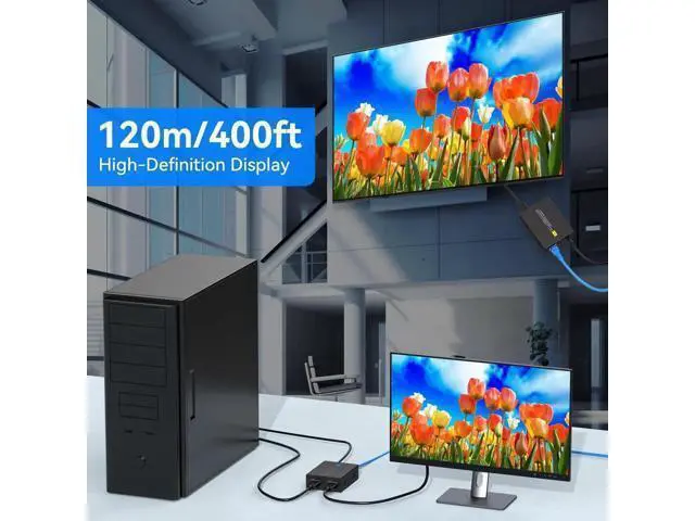 Alt view image 2 of 7 - 400Ft/120m HDMI Extender Over Ethernet Cat5/Cat6 Balun with Loop Out & Auto EDID, 1080P@60Hz 3D Full HD Transmitter Receiver Kit