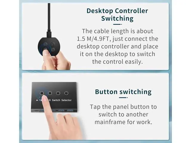 Alt view image 2 of 7 - USB 3.0 KM Switch 2/3/4 Computers, USB A&C Switch Selector, Keyboard Mouse Sharing Switcher with USB-A & USB-C Cables and Desktop Controller