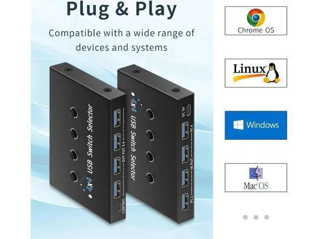 Alt view image 3 of 7 - USB 3.0 KM Switch 2/3/4 Computers, USB A&C Switch Selector, Keyboard Mouse Sharing Switcher with USB-A & USB-C Cables and Desktop Controller